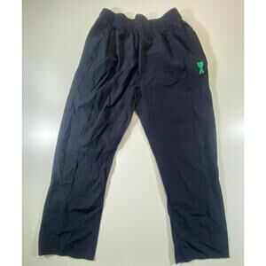AMI Paris Navy Track Pants with Green Heart Logo